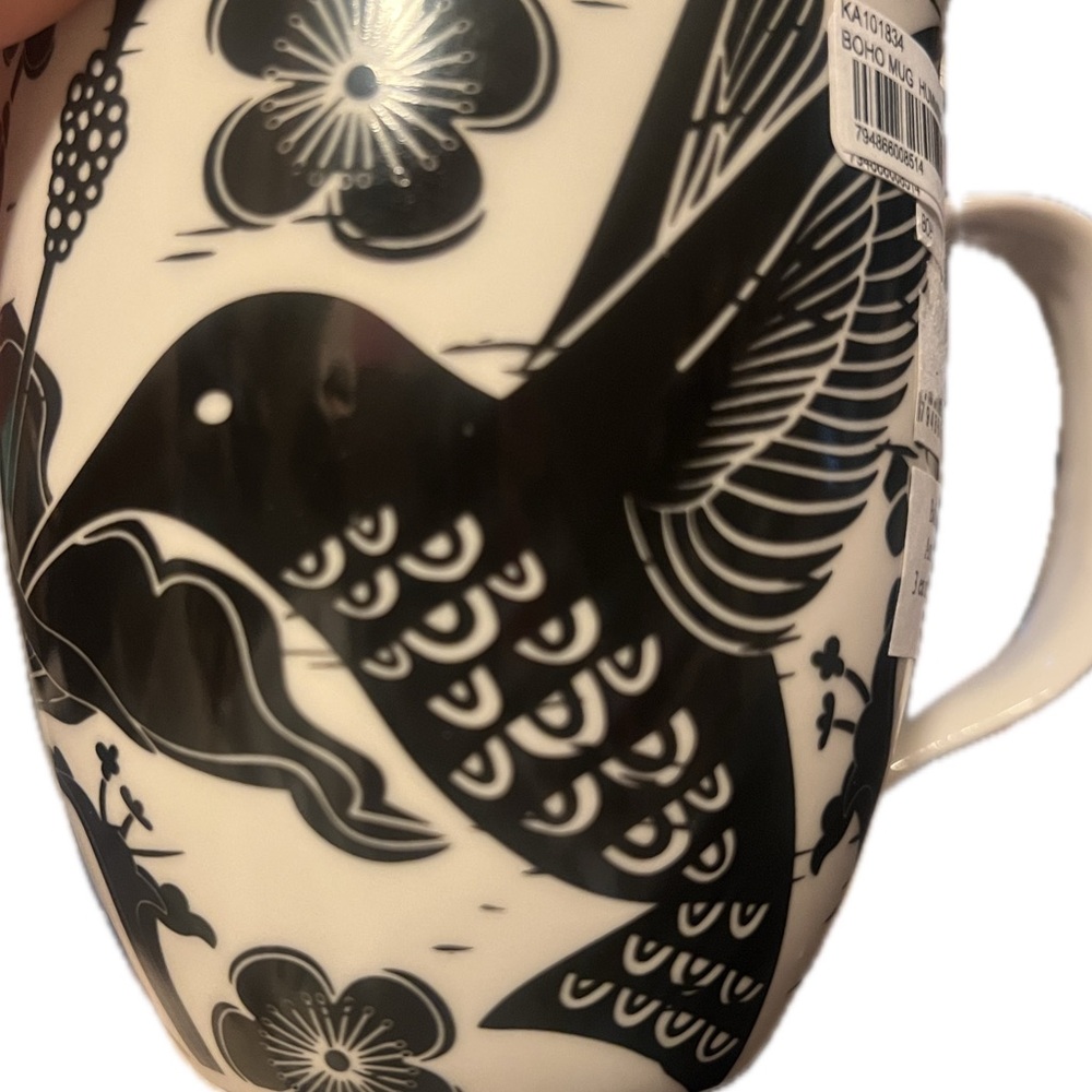 Karma boho 12oz ceramic mug-“Keep it Simple.”/hummingbird artwork-NWT